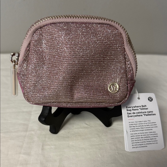 lululemon athletica Handbags - Lululemon Everywhere Belt Bag Nano Glitter Pink Champagne Wristlet NWT